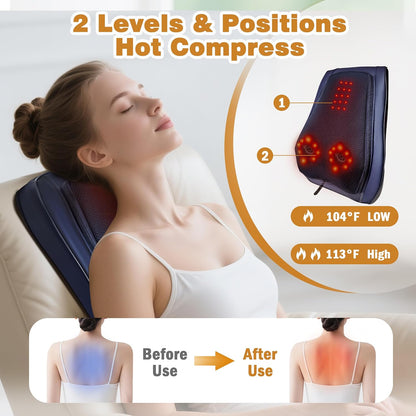 Joyset Back Massager with Heat, Shiatsu Chair Cushion for Lower Back | Upper & Lower Back 2-Level Heat, 16 Nodes Bidirectional Deep Kneading, Removable Washable Cover, Universal Fit for Mom, Dad
