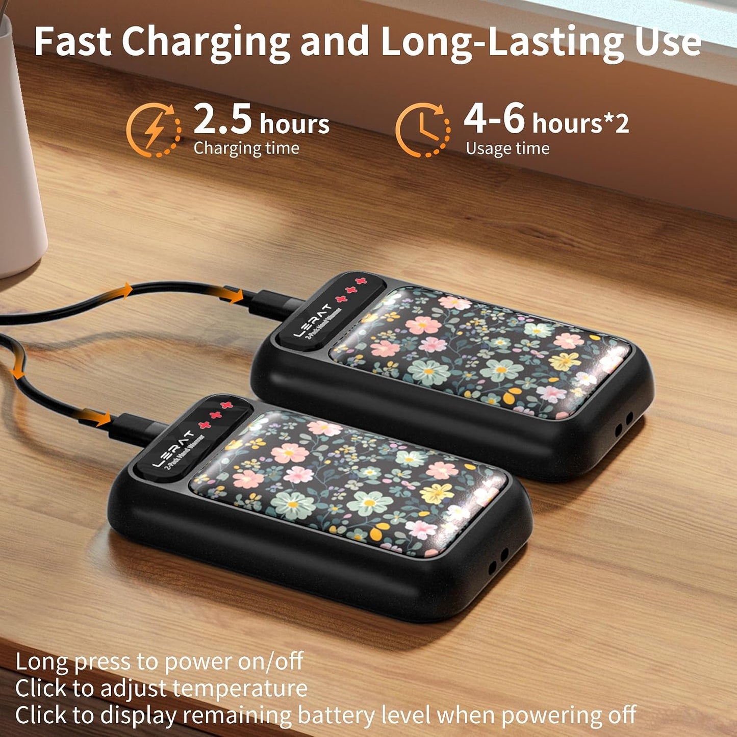 Lerat Hand Warmers Rechargeable, Electric Hand Warmers Reusable- Fast Heating Hand Warmer with 3 Heat Settings, Portable Hand Warmers Gifts for Women, Great for Hunting Camping Hiking