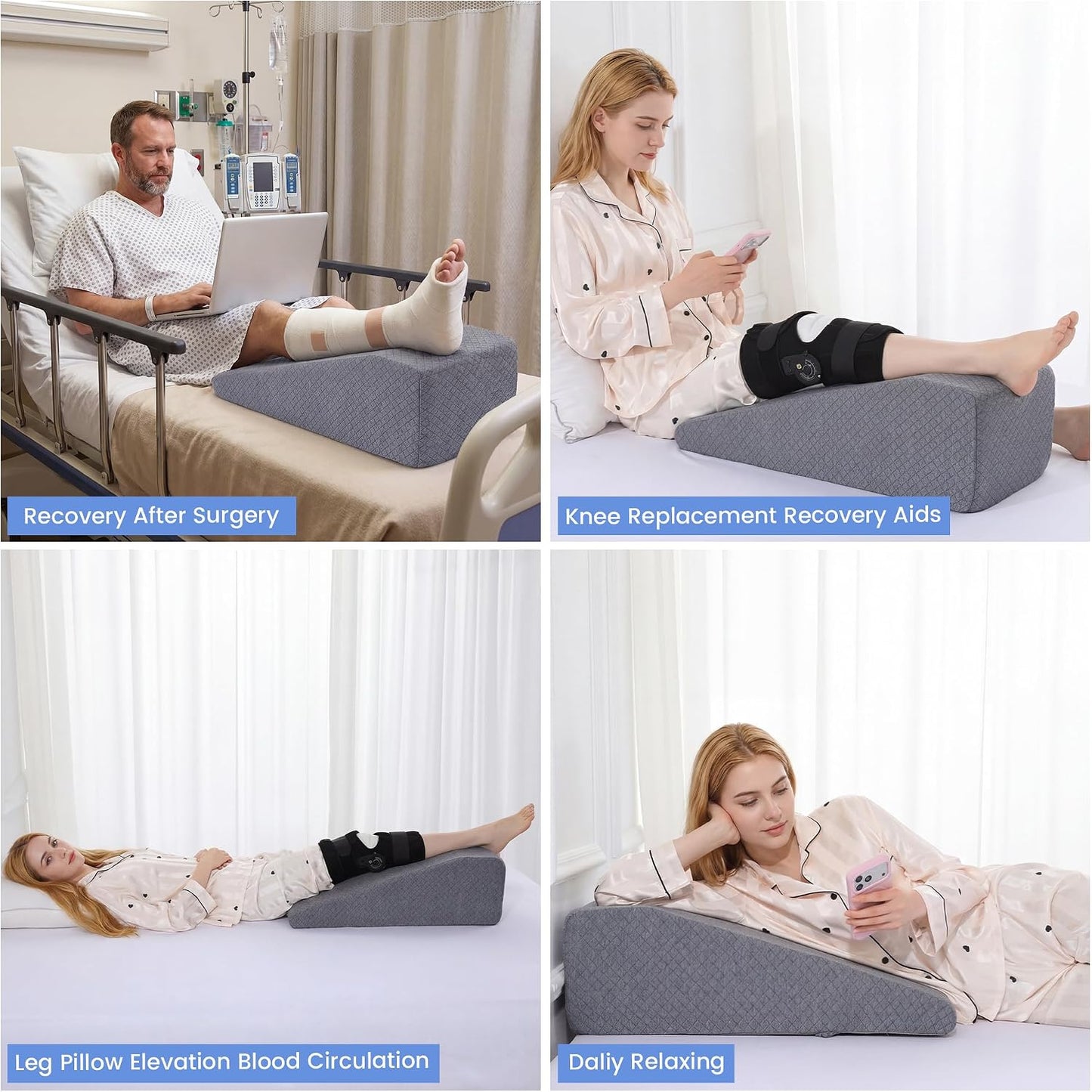 HOMBYS Leg Elevation Pillow for After Surgery, Knee Replacement & Recover, Wedge Pillow for Knee, Hip, Ankle Support, Home Recovery Equipment (Grey, 27in×11.6in×9in)
