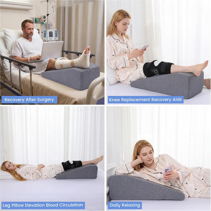 HOMBYS Leg Elevation Pillow for After Surgery, Knee Replacement & Recover, Wedge Pillow for Knee, Hip, Ankle Support, Home Recovery Equipment (Grey, 27in×11.6in×9in)