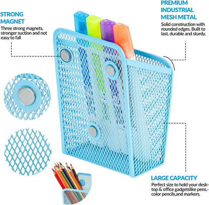UCYCAZ Magnetic Pen Holder,Single Magnetic Pencil Locker Holder Organizer | Strong Magnets Mesh Marker Holder,Locker Accessories,Writing Utensil Storage Organizer,Pen Basket for Whiteboard,Refrigerator