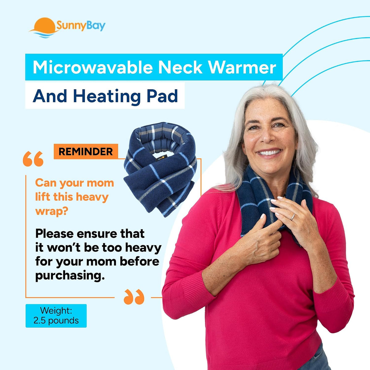 SunnyBay Microwavable Heating Pads, Microwavable Moist Heated Neck and Shoulder Wrap, Versatile Weighted Beanbag Cold Pack or Warm Compress, 2.2 lbs, 26x4 Inches, Navy Blue