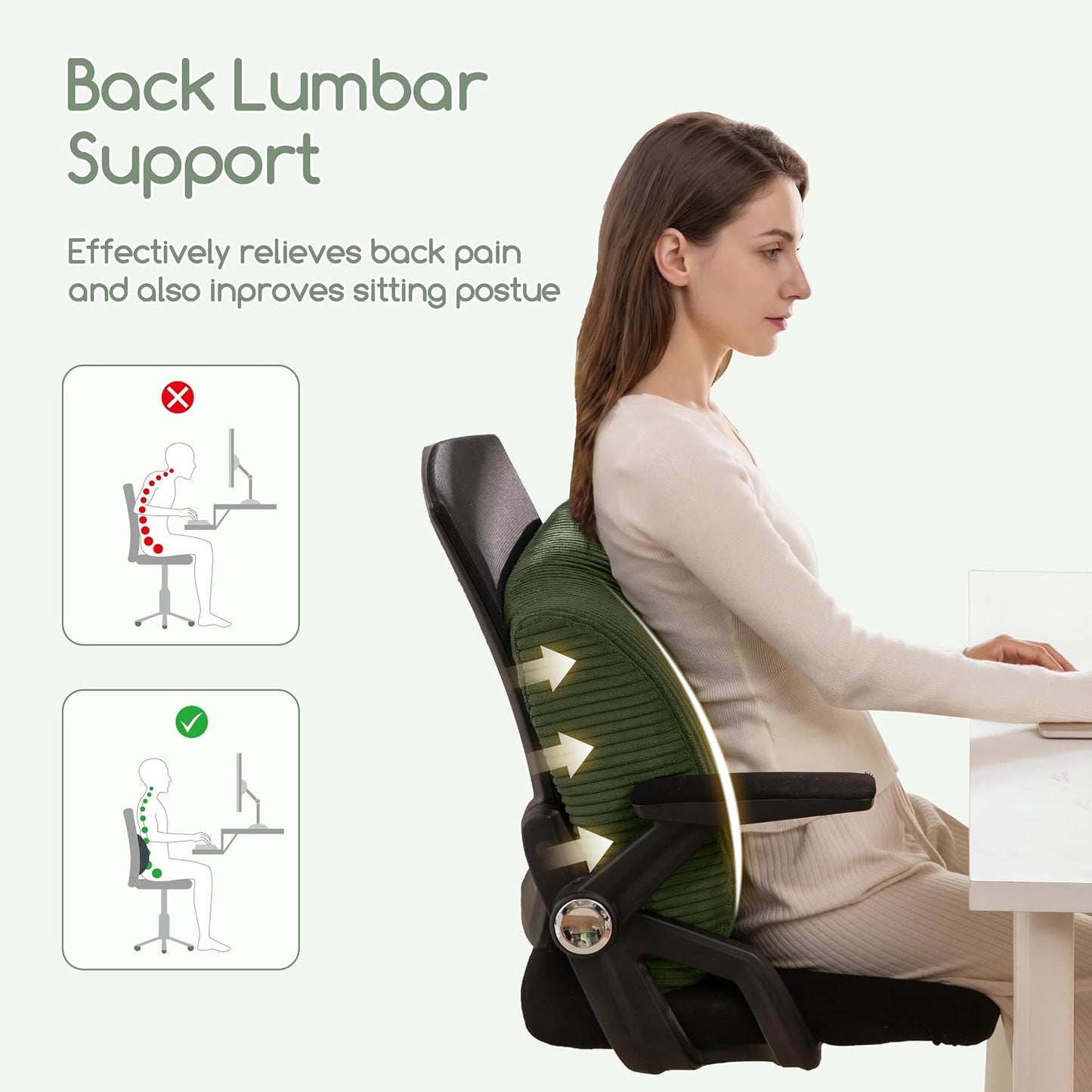 HIGOGOGO Lumbar Support Pillow for Recliner Chair/Accent Chair/Couch, Memory Foam Back Support Cushion for Elderly, Recliner Cushions for Back Rest, Pain Relief, Reading, Washable Cover, Brown