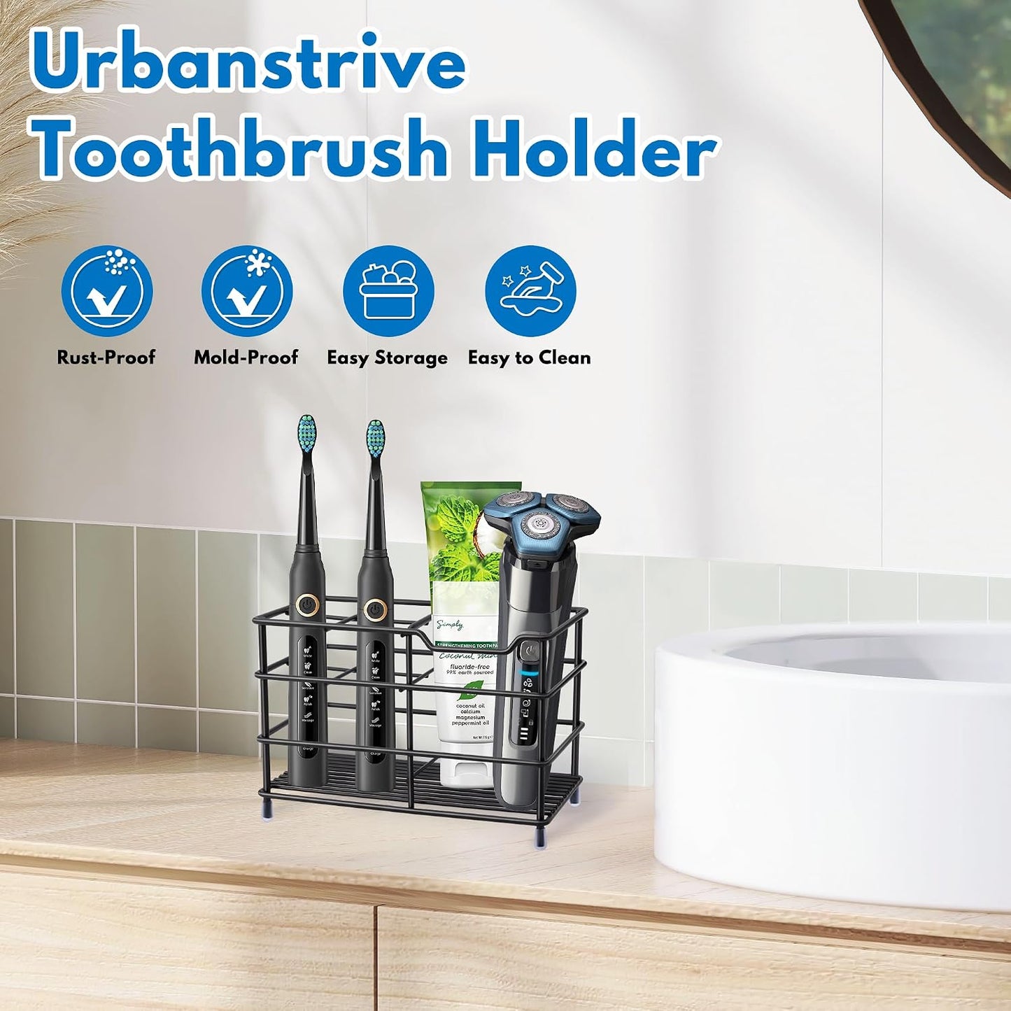 Electric Toothbrush Holders for Bathrooms 304 Stainless Steel Quick Drying | Upgrade Heavy Duty Sturdy Durable Toothpaste Holder Bathroom Organizer Storage Decor Accessories Tooth Brush Holder Caddy