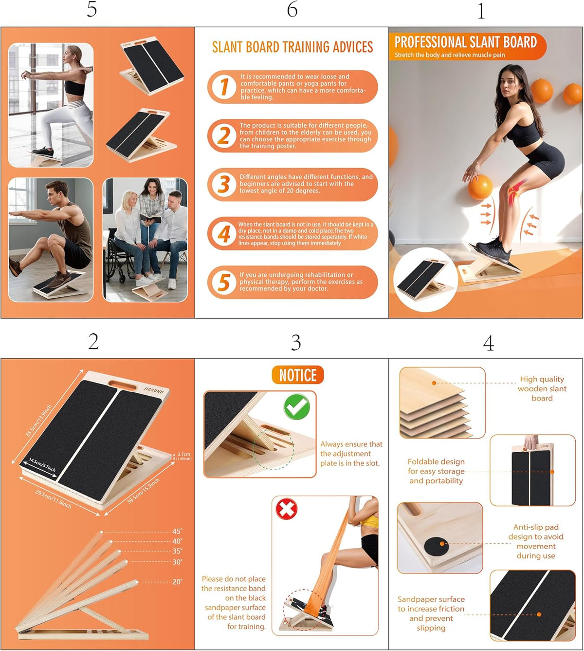 Portable Slant Board for Calf Stretching, Adjustable Wooden Calf Stretcher Incline Board, Calf Stretch Board for Squats Leg Knees Heel Ankle Stretching