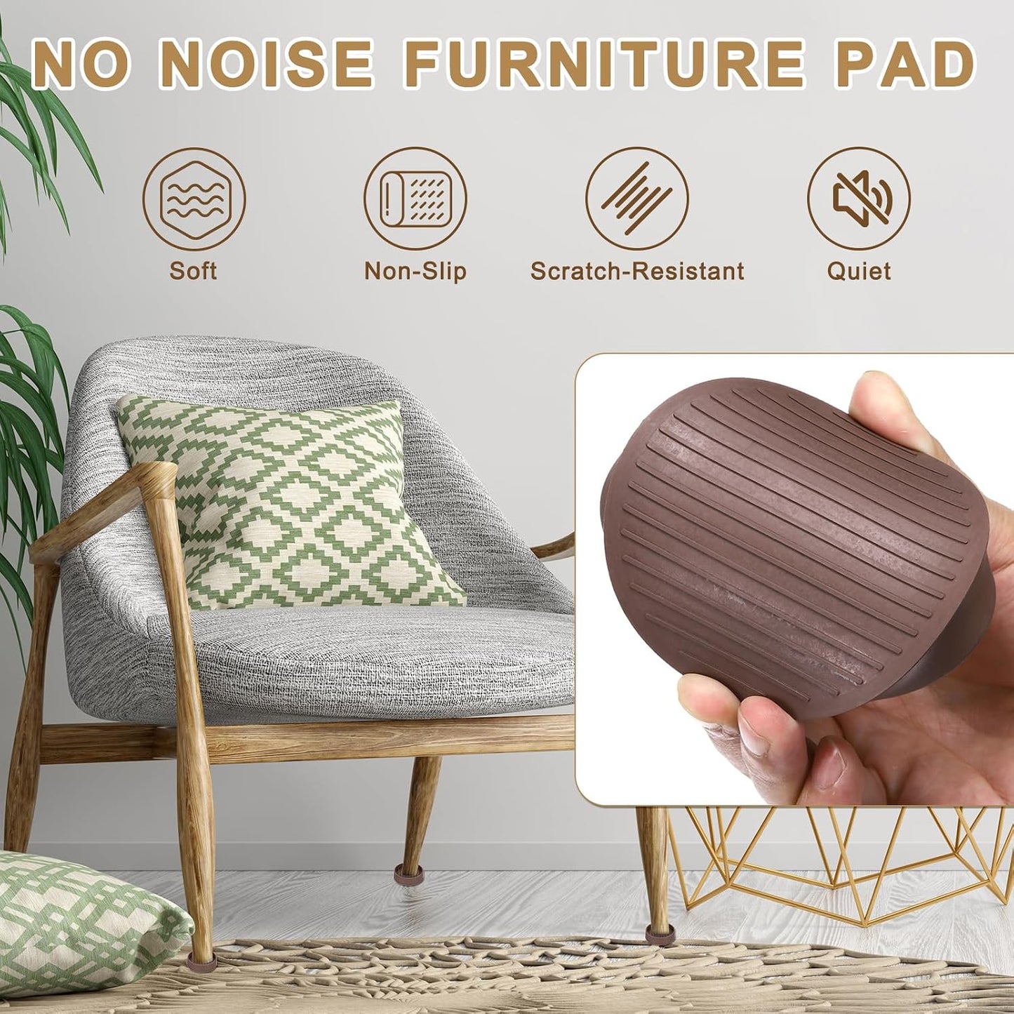 PATIKIL 4 Inch Rubber Furniture Pads, 4 Pack Non-Slip Furniture Coasters Round Anti Skid Caster Cups Furniture Feet Cup Floor Protectors for Bed Couch Stoppers, Brown
