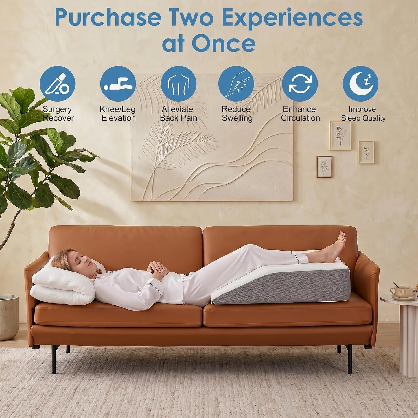 Leg Elevation Pillow,Memory Foam Sleeping Support Pillow, Dual Layer Bed Wedge Pillow for Legs, Knee Wedge Pillow, Removable Washable Cover