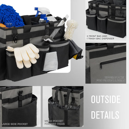 SCAVATA Wearable Cleaning Caddy, Cleaning Caddy Supplies Organizer with Handle & Shoulder Straps for Housekeepers, Under Sink & Car Cleaning Tool Organizers Bag with 4 Foldable Divider (NavyBlue)