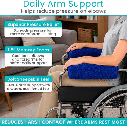 Vive Wheelchair Armrest Pads (2 PCS) - Memory Foam Sheepskin Cushion