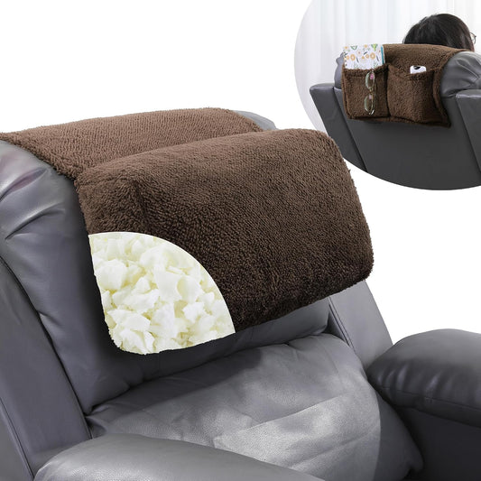 Sherpa Head Recliner Pillow with Pocket,Headrest Neck Cushion for Neck Support and Pain Relief,Recliner Head Pillow for Side Sleeping at Home, Office or Traveling(Brown)
