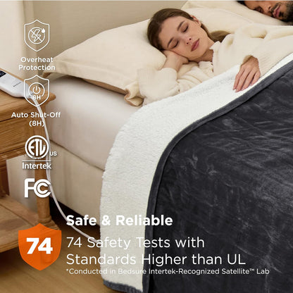 Bedsure Heated Blanket Throw Blanket with Preheat Function - Fast Heating Electric Blanket, Soft Flannel Throw with 6 Time Settings(Up to 10H), 6 Heating Settings, Gifts for Grandma (50"x60", Grey)