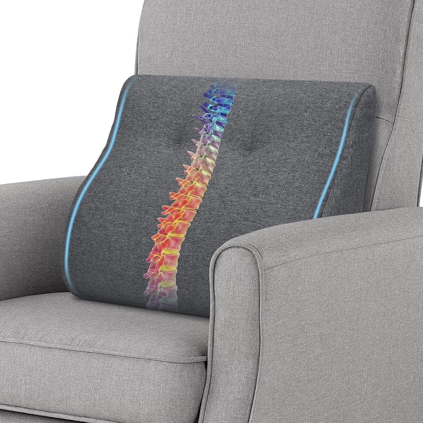 baibu Patented Dual-Layer Memory Foam Lumbar Pillow for Recliner, Brown | Large ergonomic back support for recliners, sofas and gaming chairs, with a removable machine-washable cover.