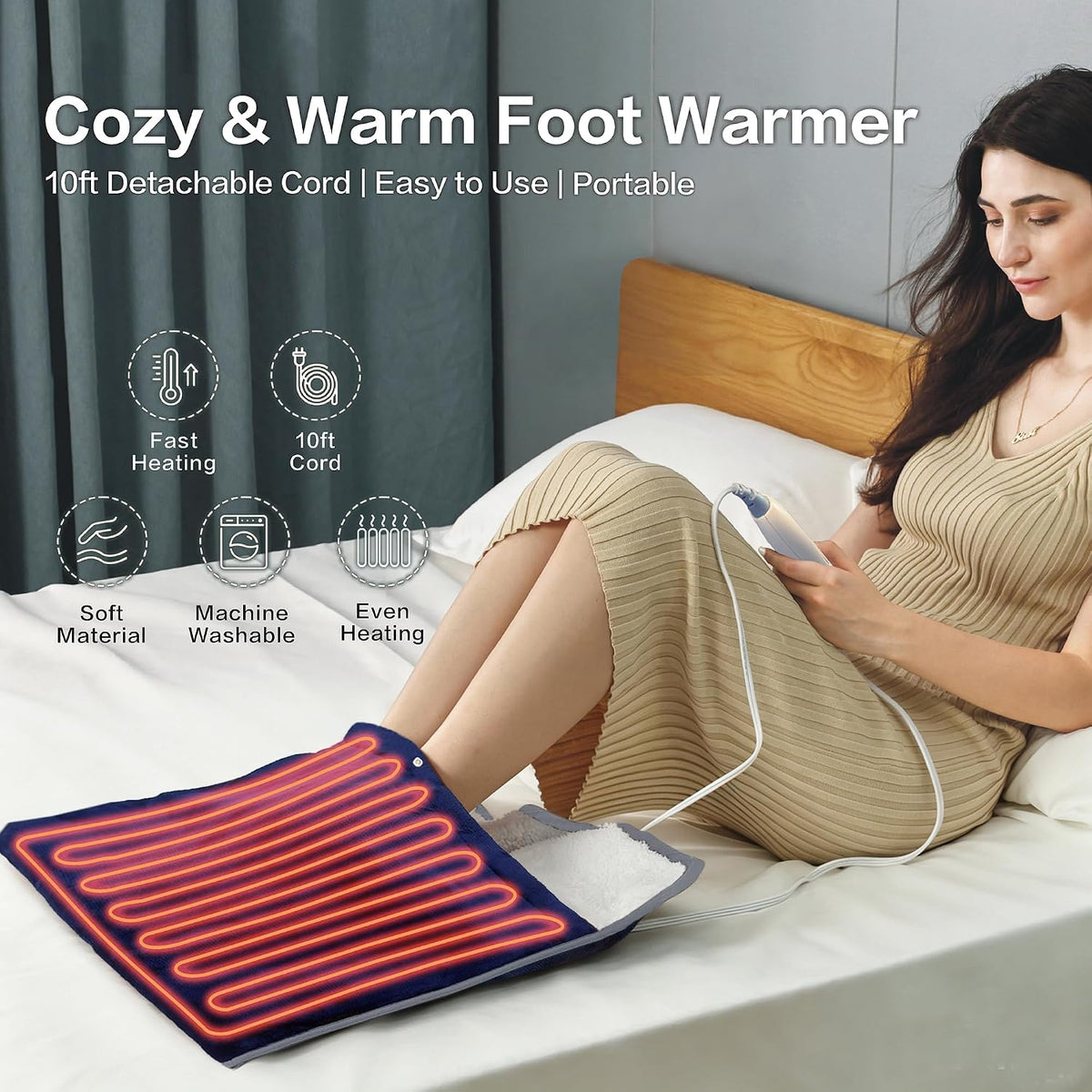 WarmMist Heated Foot Warmers, 22"×20" Electric Foot Heating Pad, Ultra Soft