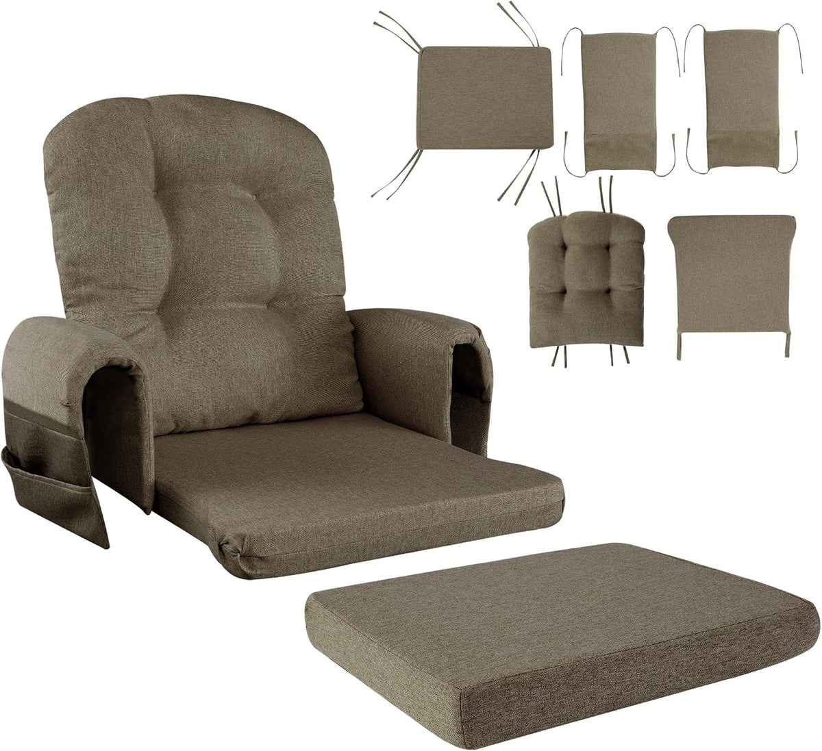 HOMBYS Glider Rocker Replacement Cushions with Storage Side Pocket,Linen-Like Fabric, Foam & Microfiber Filling, Non-Slip & Washable,Thickened & Supportive for Glider Rocking Chair (Khaki)