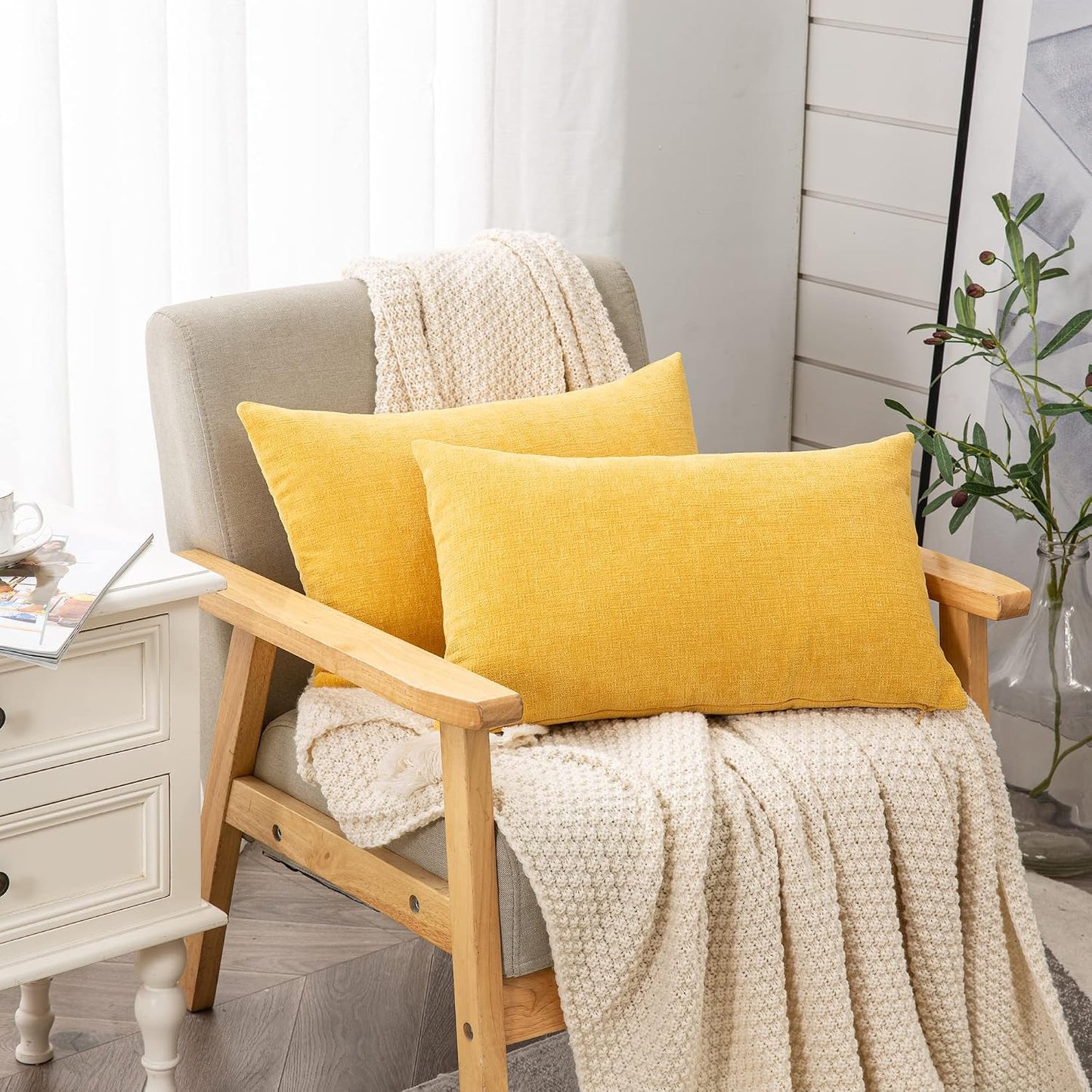 GAWAMAY Lumbar Support Pillow Decorative Rectangle Throw Pillow Covers 12"x20" Inch Set of 2, Soft Chenille Fall Pillowcase for Living Room Bedroom Sofa Couch Cushion Cover Grey 30x50cm (No Insert)