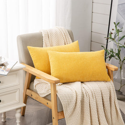 GAWAMAY Lumbar Support Pillow Decorative Rectangle Throw Pillow Covers 12"x20" Inch Set of 2, Soft Chenille Fall Pillowcase for Living Room Bedroom Sofa Couch Cushion Cover Grey 30x50cm (No Insert)