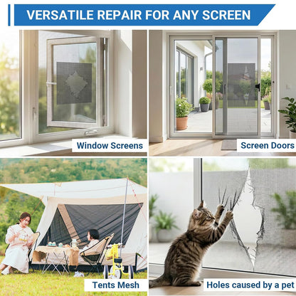 5in x 24FT Grey Window Screen Repair Tape - Extra Wide Fiberglass Mesh Screen Patch Kit for Large Tears & Holes - Heavy Duty Self-Adhesive Waterproof Fix for Windows, Doors, Patios & RVs