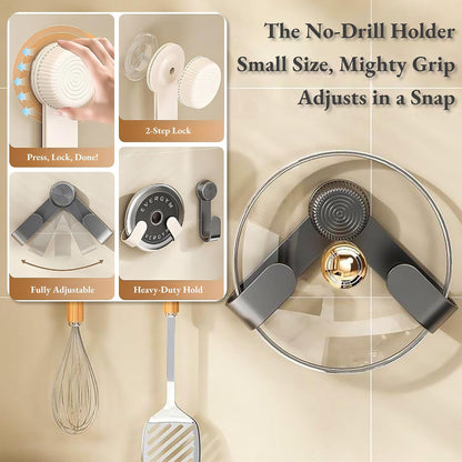 Pot Lid Rack Organizer holder for Cabinet Door/Wall With Suction Cup, No Drilling, Adjustable Rotating Arm Design Fits 6-14" Lids(Charcoal gray)