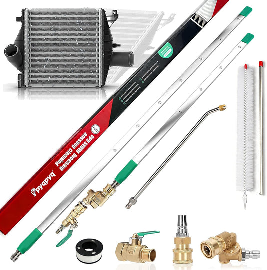 47/24/15" Radiator Cleaning Wand 3P, Water/Air, for Cars/Trucks/Heavy Equip | Water/air, 4500PSI 180° swivel, 0.2in ultra-slim, 25° fan, laser-welded 304SS, no-tear, quick-connect, industrial, saves.
