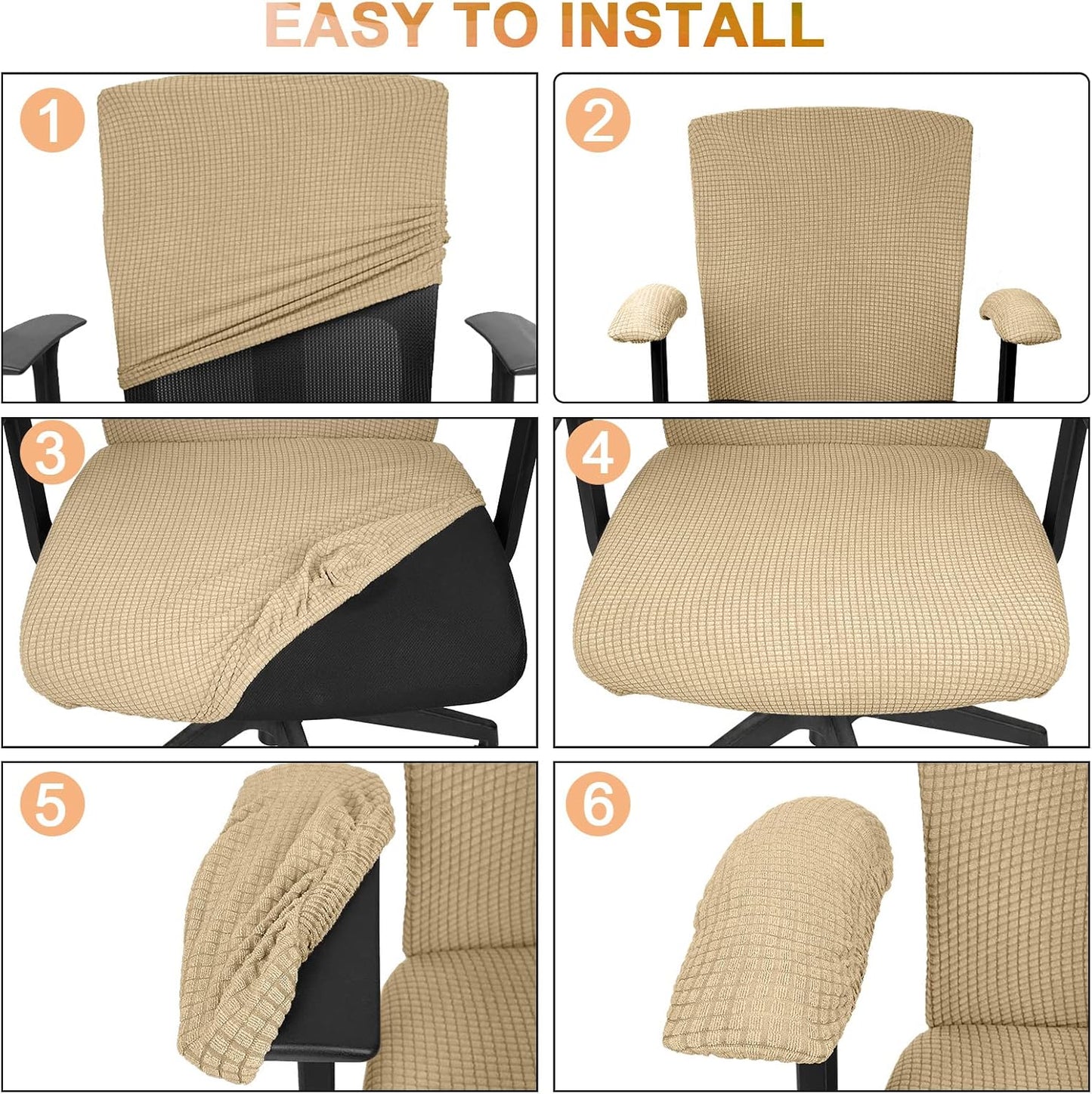 Tallew 4 Pcs Office Chair Covers Set Computer Universal Protective Stretchable Chair Seat Covers Desk Armrest Slipcovers Pads Office Cushion Backrest for Rotating (XL,Silver Gray)