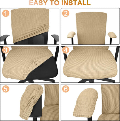 Tallew 4 Pcs Office Chair Covers Set Computer Universal Protective Stretchable Chair Seat Covers Desk Armrest Slipcovers Pads Office Cushion Backrest for Rotating (XL,Silver Gray)