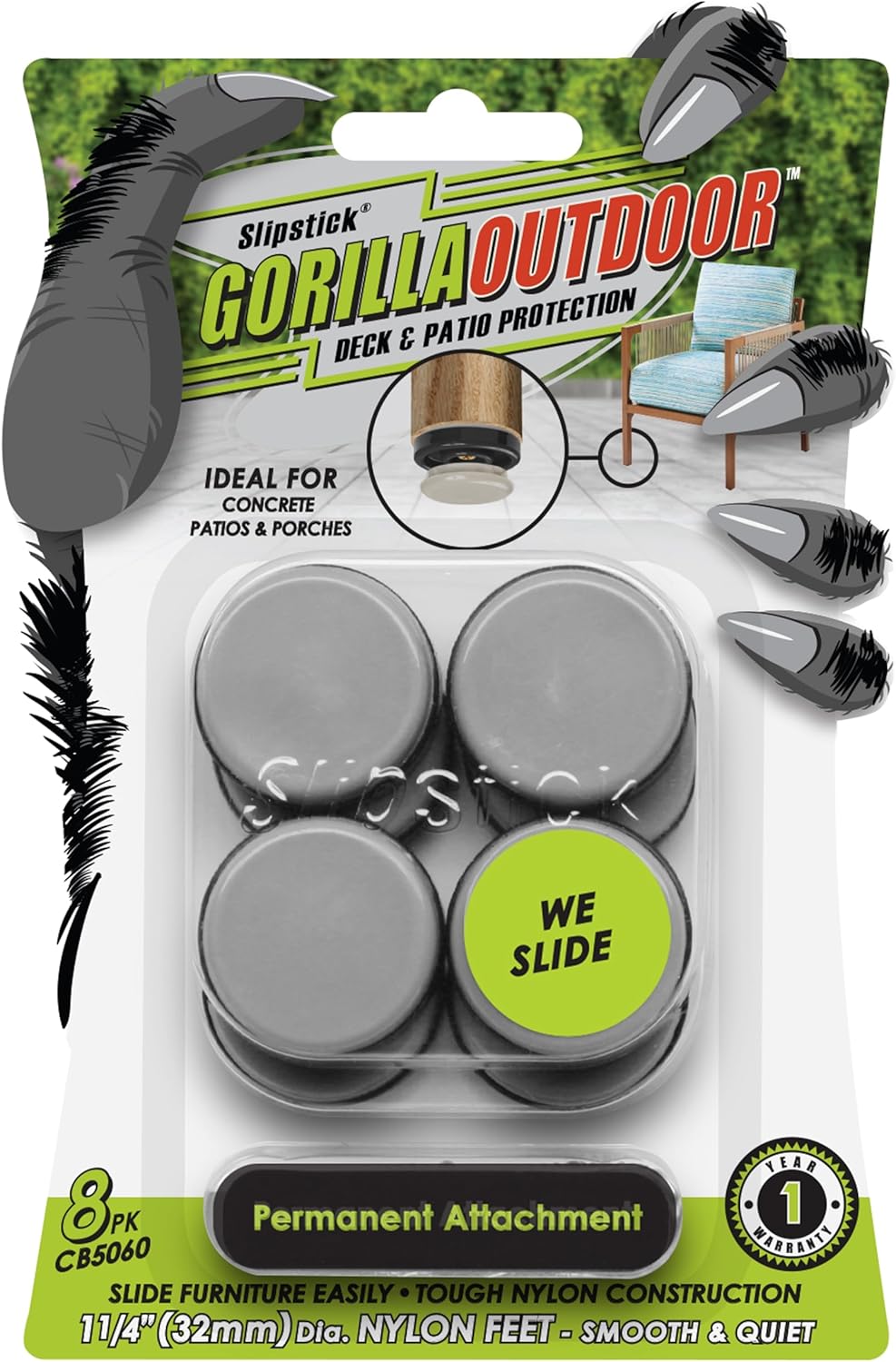 GorillaGlides 1 Inch Chair Sliders/Furniture Floor Protectors (16 Furniture Glides) Self-Adhesive Screw On Chair Glides for Sliding on Low-Pile Carpet & Hard Surface Floors, Round