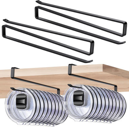 2 Pack Tumbler Lid Organizer, Flat Wire Cup Lid Storage Rack, Black | Carbon steel, slide-on design, fits 0.39 in or wider drink openings and shelves up to 0.90 in, no drilling or adhesive