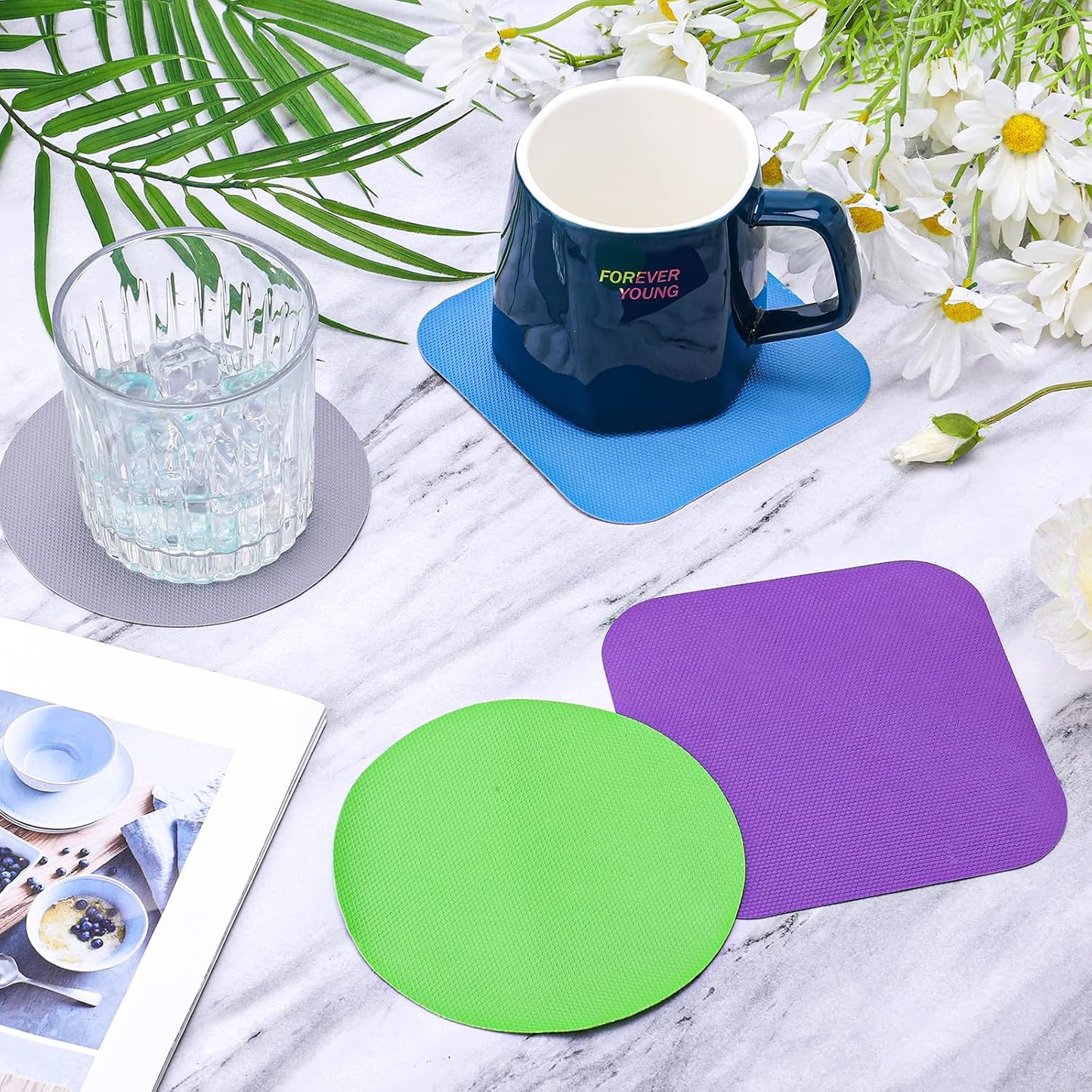 LUTER 4pcs Jar Opener Gripper Pad for Seniors with Weak Hands, Rubber | Multi-function Silicone Bottle Opener Lid Cap Rubber Gripper Pads Kitchen Coasters Gadgets, Light Blue, Green