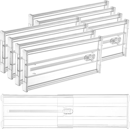 Vtopmart 2.36" Drawer Dividers with Expandable Inserts, 12.8"-22.3", 8 Pack | Adjustable Kitchen Drawer Organizer, Clear Organizer Separator for Flatware, Utensil, Cutlery, 8 Dividers with 14 Inserts