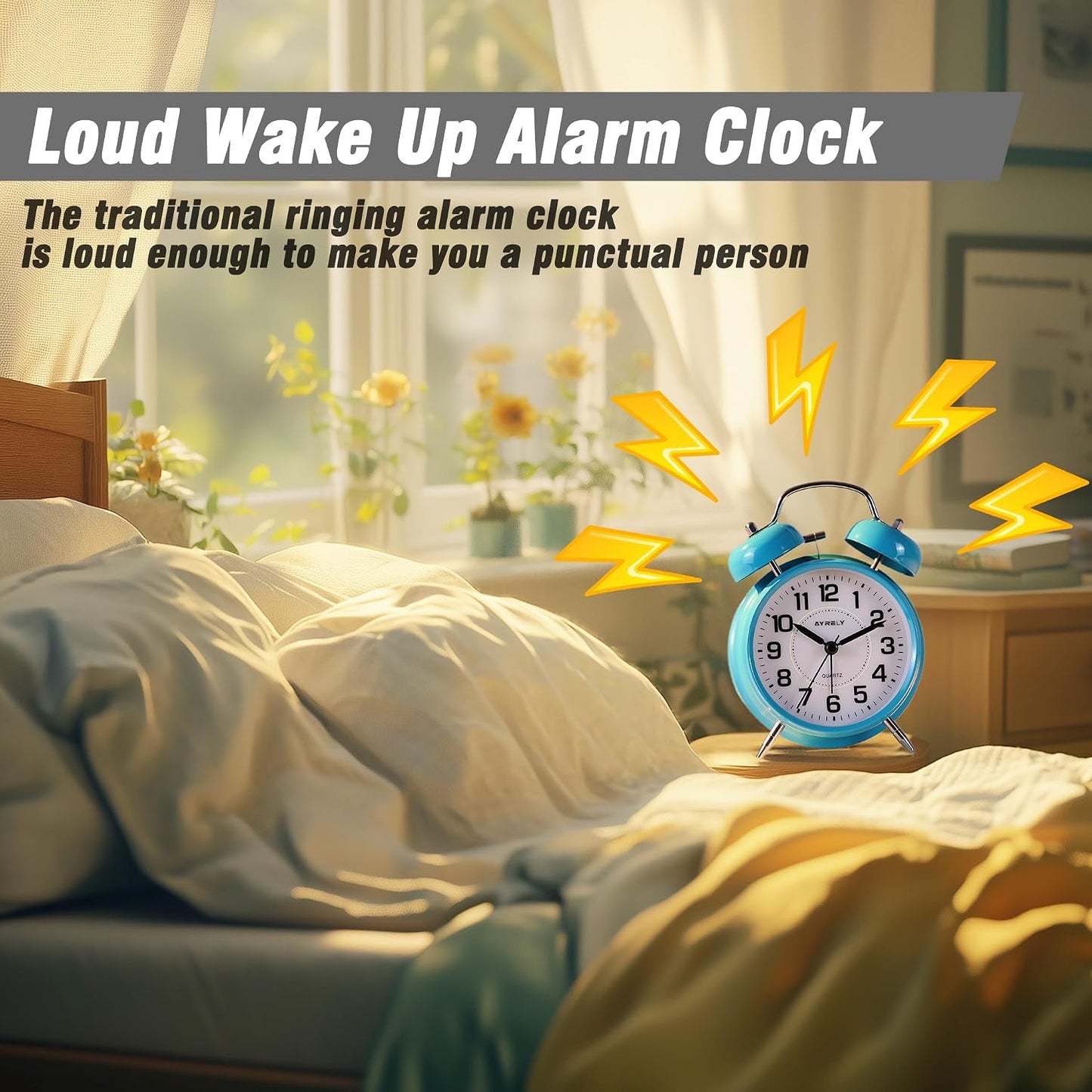 AYRELY® Super Loud Alarm Clock for Heavy Sleepers, 4.5 Inch Twin Bell Retro | Silent Non-Ticking Quartz with Backlight, Luminous Dial, Metal Alarm Clocks for Bedrooms and Bedside