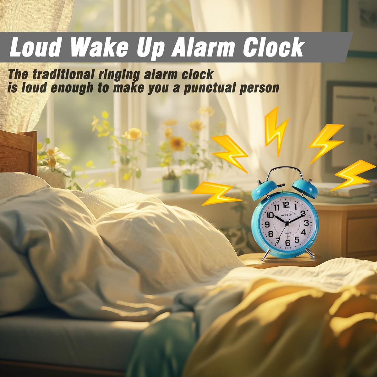 AYRELY® Super Loud Alarm Clock for Heavy Sleepers, 4.5 Inch Twin Bell Retro
