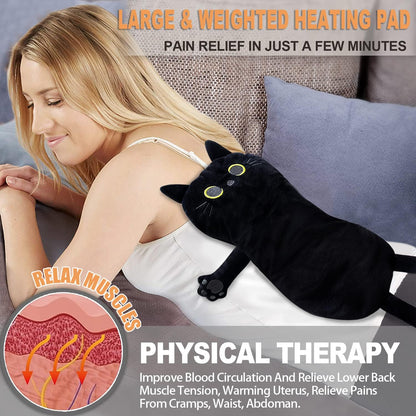 Microwave Heating Pad for Pain Relief, 17" x 9" Microwavable Heating Pads for Cramps, Back Pain, Neck Shoulder, Muscles, Knee, Joints, Natural Heat Pack Moist Heat, Black Cat