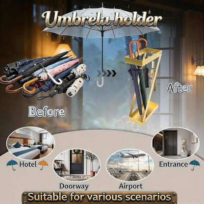 Umbrella Holder for Entryway, Black Umbrella Stand Indoor Stores Umbrellas Canes Equipped with Hooks Ideal for Home, Office , Hotel Lobby of Umbrella Storage Rack