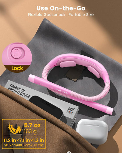Glocusent Neck Light with Timer, 100 Hours Book Light for Bedtime Reading | Neck Reading Light, 3-Color, 5 Brightness, Bendable, Ergonomic, 1600mAh, Rechargeable, Eye Care, Sleep Aid, Travel Lock, Gift