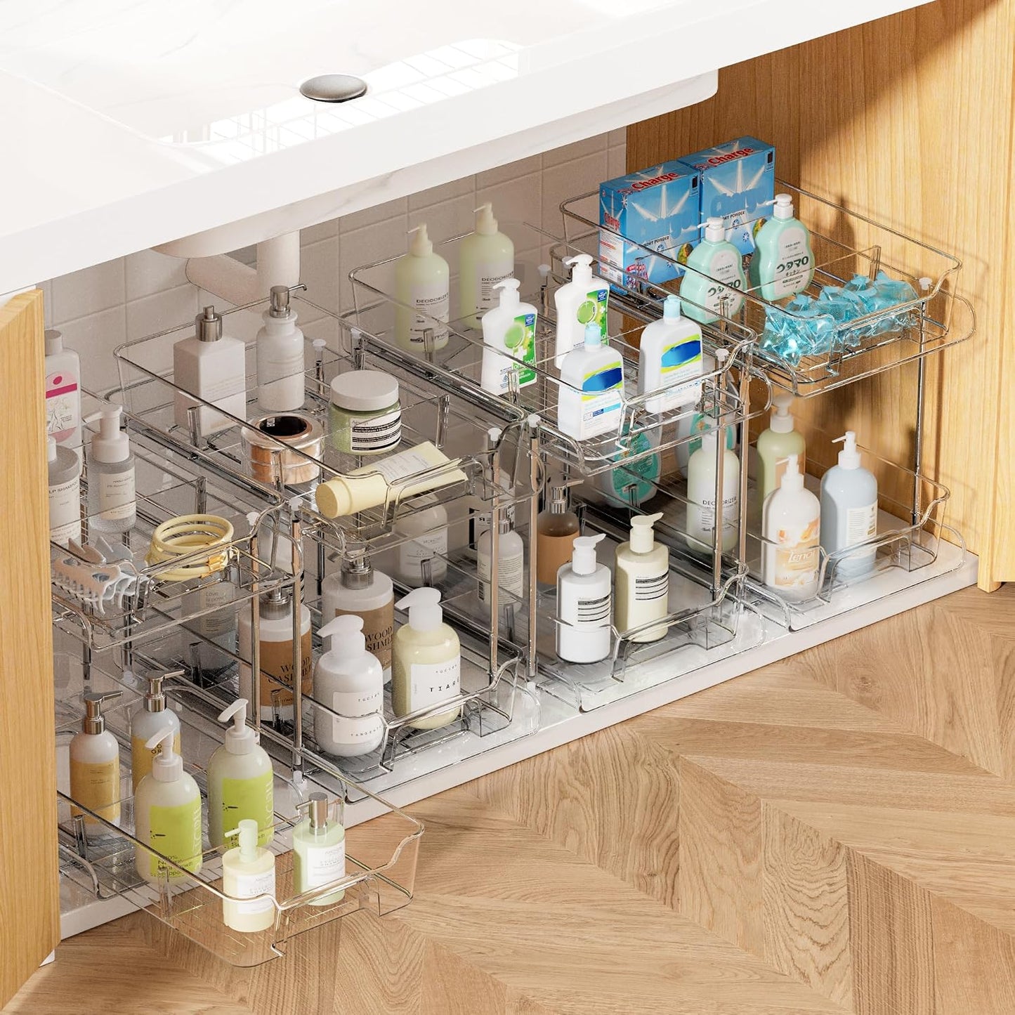 Vtopmart 2 Pack Pull Out Bathroom Under Sink Organizer (S-Standard) | Slide-out drawers, Multi-purpose storage, Clear visibility, Easy Set-up