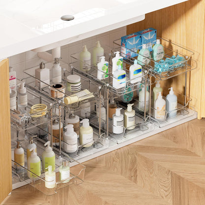 Vtopmart 2 Pack Pull Out Bathroom Under Sink Organizer (S-Standard) | Slide-out drawers, Multi-purpose storage, Clear visibility, Easy Set-up