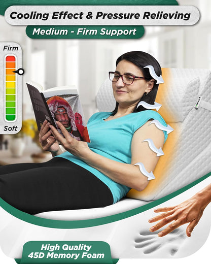 Lunix LX6 FSA 3-Piece Compact Support for Reading, Rest & Leg Elevation, Premium Odor-Free Orthopedic Bed Wedge Pillow Set, Memory Foam, Washable Cover, Pebble White