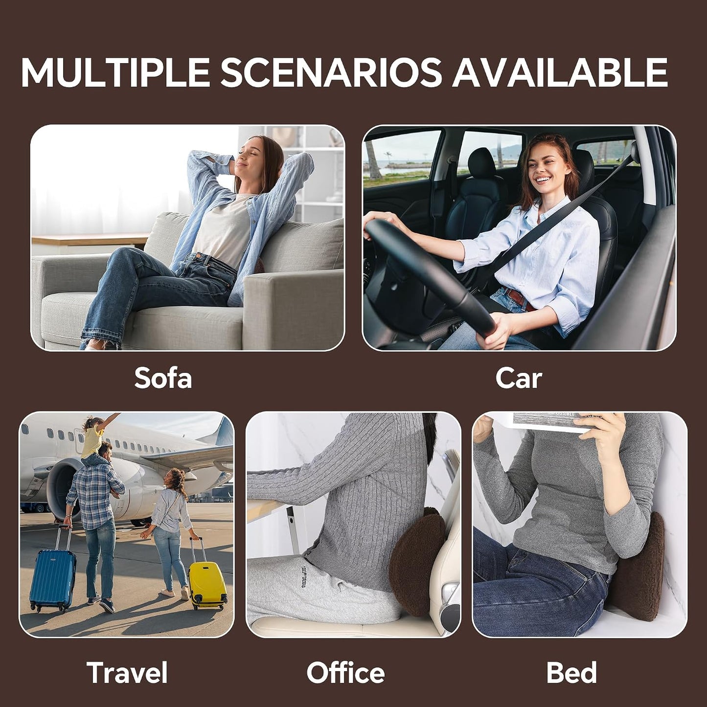 ROYALAY Sherpa Lumbar Support Pillow for Recliner, Memory Foam Back Pillow for Chair, Warm Couch Back Cushions for Elderly with Machine Washable Cover, Lumbar Pad for Car Office Chair, Brown
