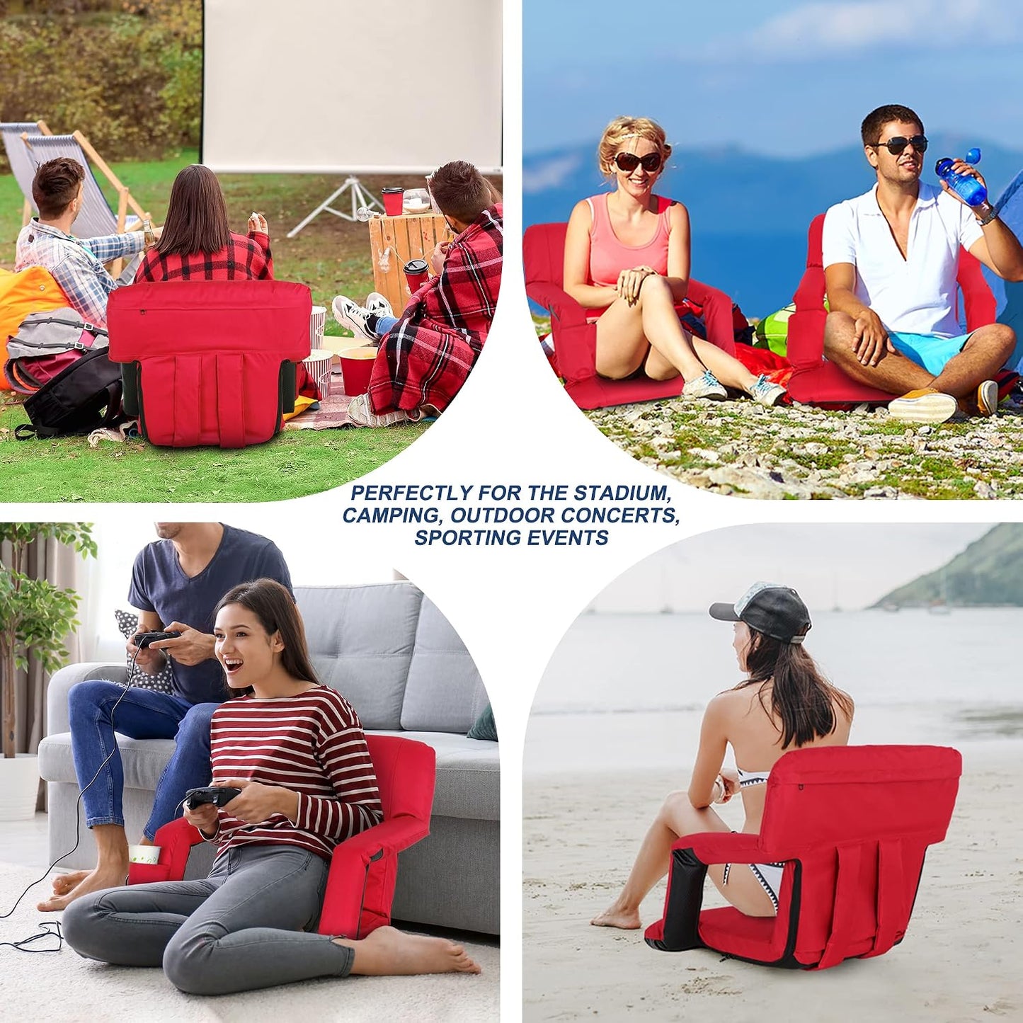 20.5"/25" Wide Stadium Seat for Bleachers w/Back Support Padded Cushion Portable Reclining Bleacher Seats Camping Stadium Chair Waterproof