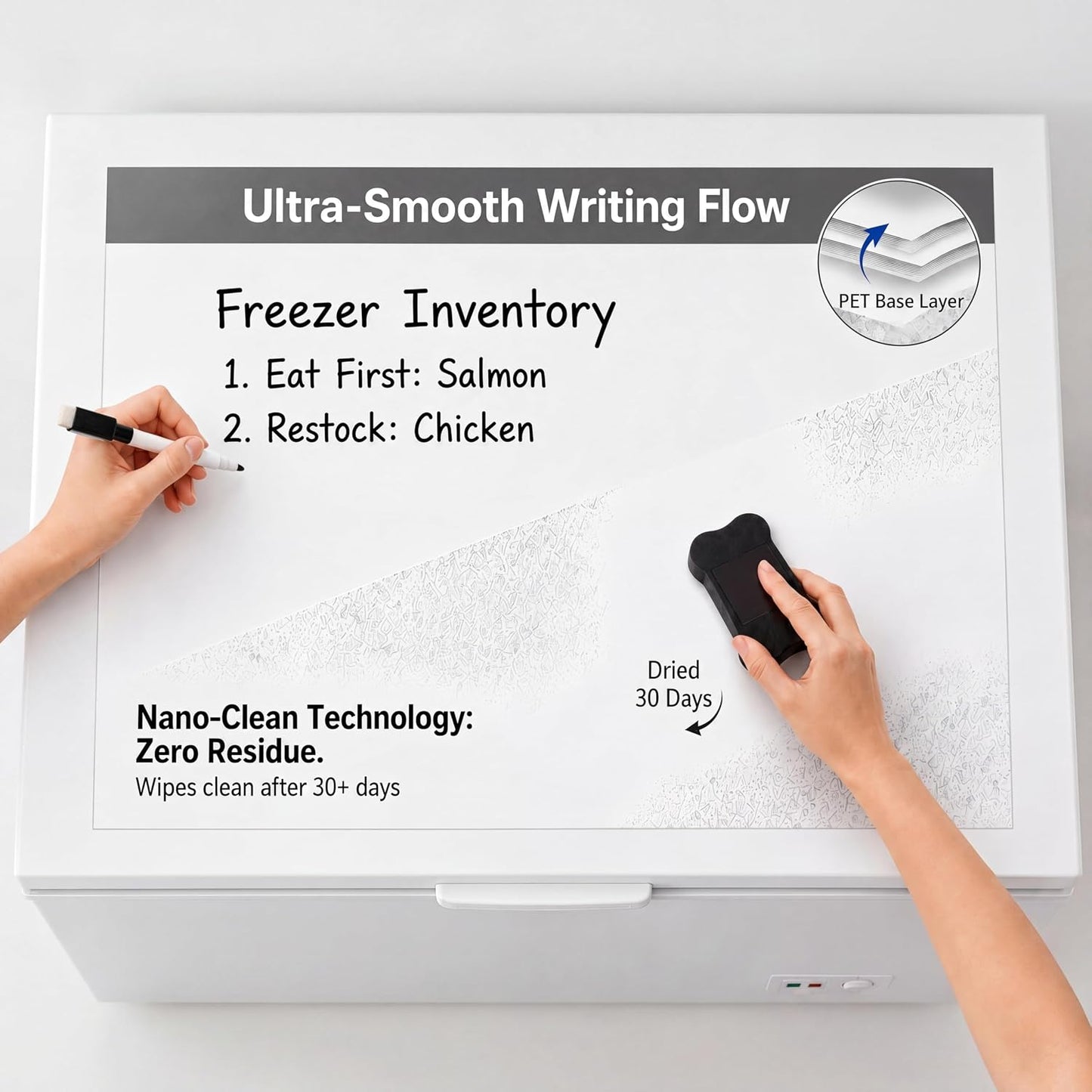 Magnetic White Board for Refrigerator Plan Weekly Menus at a Glance | Dry Erase Sheet for Meal Schedules - 12" x 8" Kitchen Command Center for Busy Moms with Magnet Backing Packed Flat