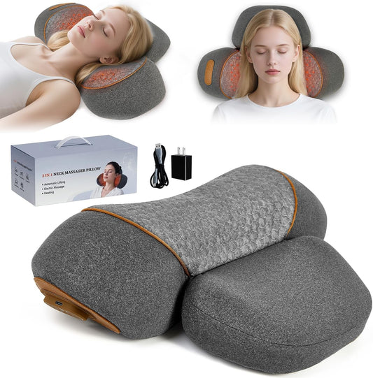 3-in-1 Neck Massage Pillow with Heat - Pillow Massage Neck Hump for Shoulder Pain, with Vibrating Heating and Traction Function Gifts for Family