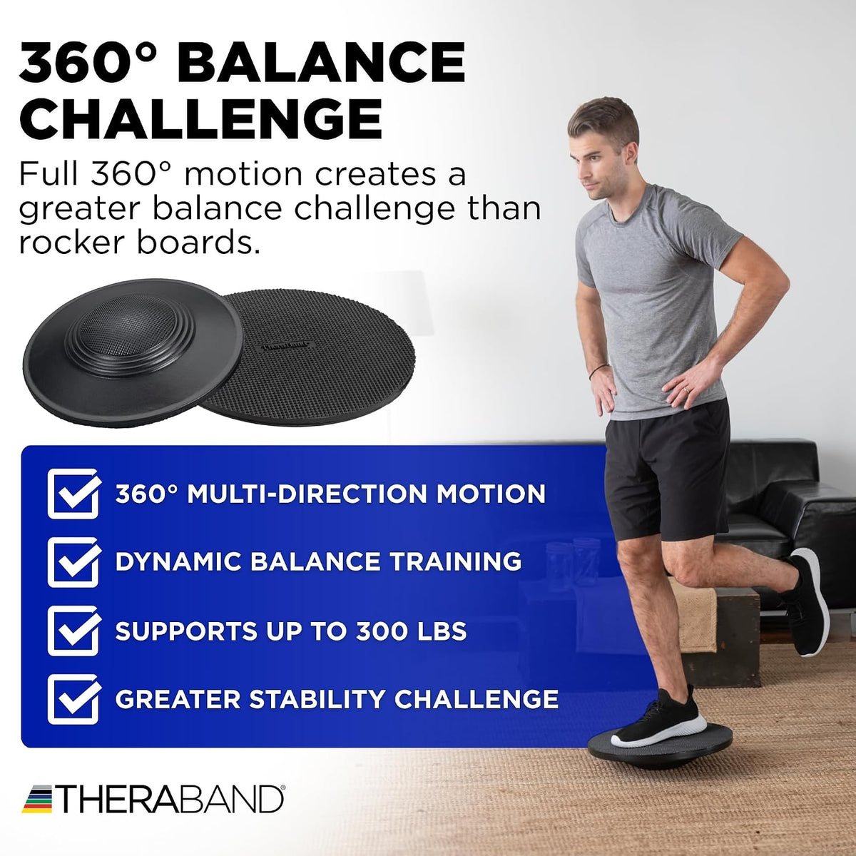 THERABAND Rocker Board, Wobble Balance Board, Core Strength Trainer, Black