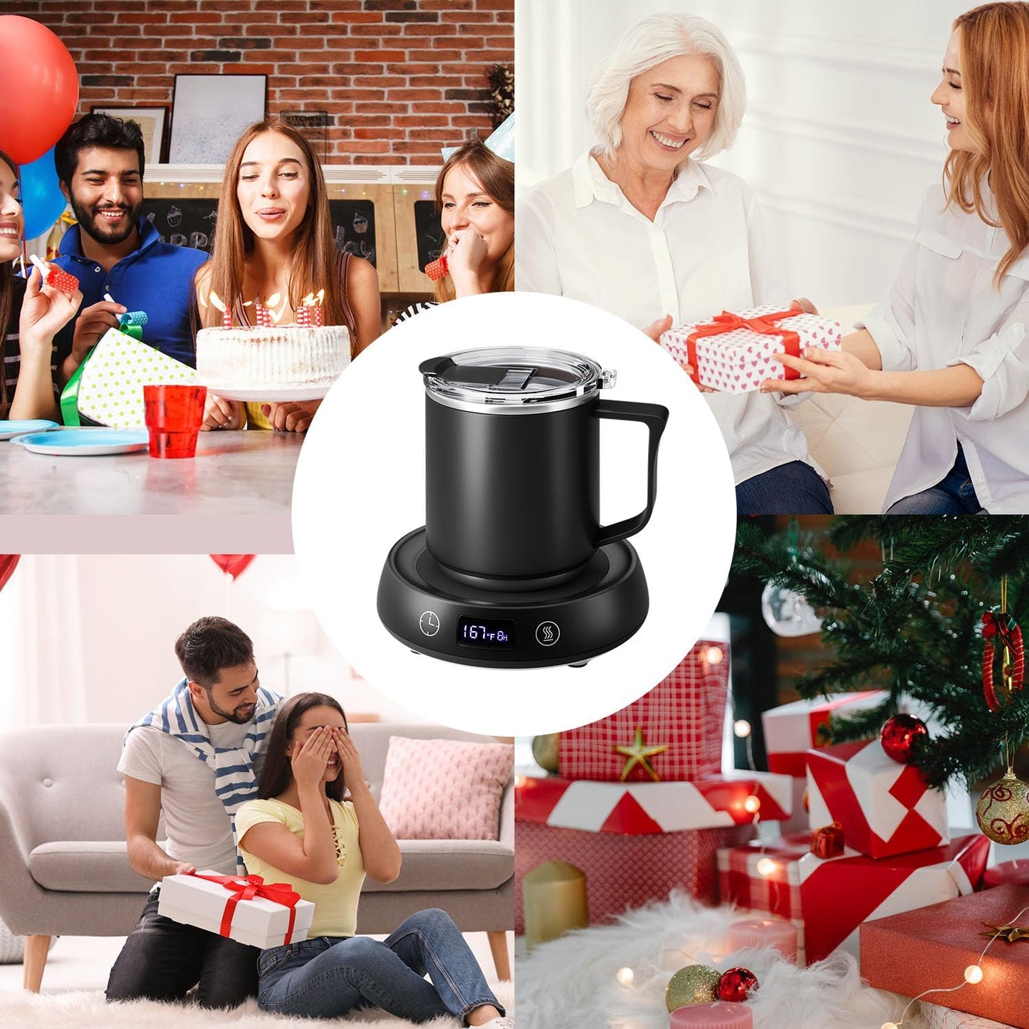 Coffee Mug Warmer + Mug Set, Cup Warmer for Desk, Candle Warmer with Timer | Electric Beverage Milk Tea Hot Drinks Warmer, 4 Temp Setting, 8H Auto Shut off Timer, Home Office Birthday Present