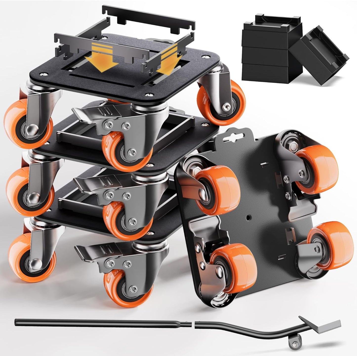 Furniture Movers with Wheels, Upgraded Guardrails for No Slips, Heavy Duty Furniture Dolly, Furniture Sliders with Wheels, Furniture Lifter Tool Included (Orange, 6.3" × 6.3" Pro)