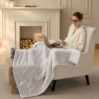 Bedsure Heated Blanket Throw Blanket with Preheat Function - Fast Heating Electric Blanket, Soft Flannel Throw with 6 Time Settings(Up to 10H), 6 Heating Settings, Gifts for Grandma (50"x60", Grey)