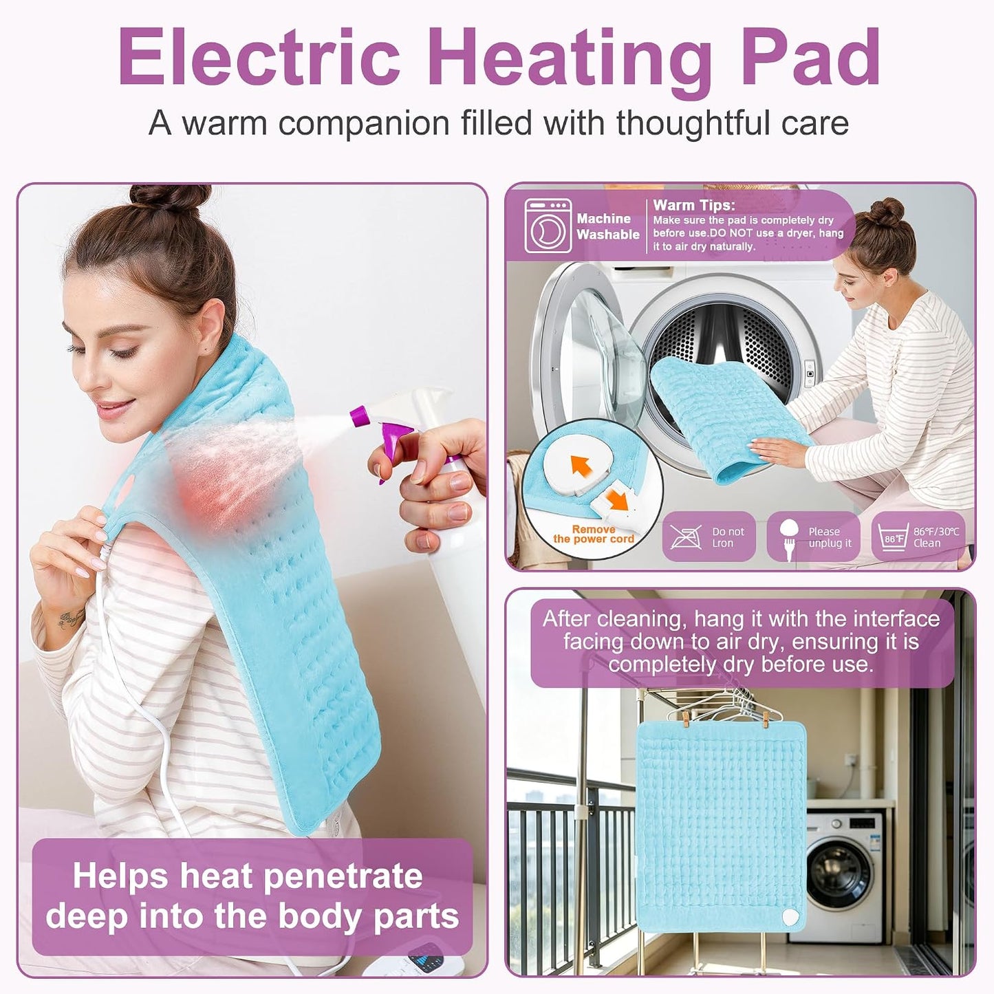 Heating Pad,Heated Blanket,Heating Pad for Back Neck,Grey,24x12 Inch | Electric Heating Pad,Dry/Moist Heat Heating Pads,Heating Pads for Shoulder,Abdomen,Heat Pad for Women Men,Birthday Gift