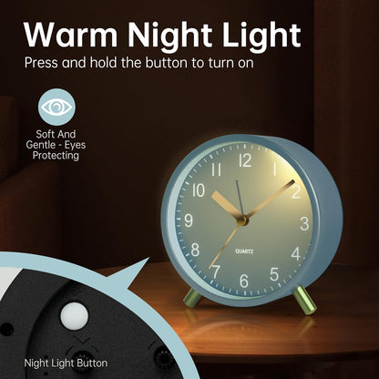 JALL Analog Alarm Clock, 4 inch Super Silent Non Ticking Small Clock with Night Light, Battery Operated, Simple Design, Easy Setting for Office, Bedroom, Bedside, Desk, Teens, Elders, Adult, Green