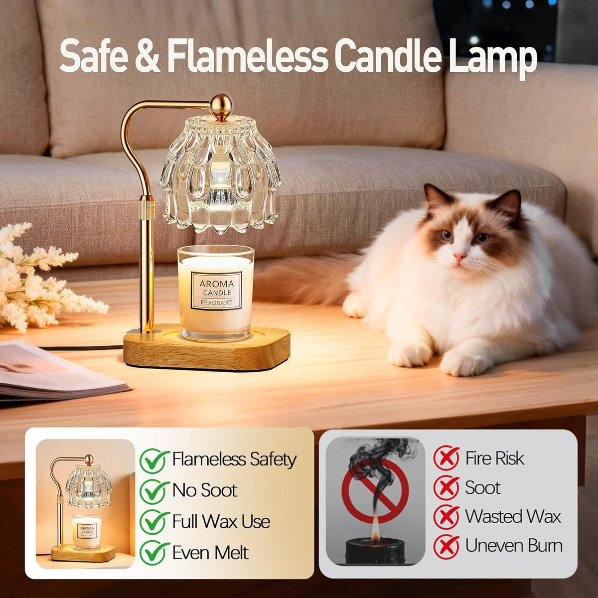 Candle Warmer Lamp with Timer - Flower Electric Wax Melter Warmer Adjustable Height for Jar Candles, Gift for Women, Mom, Christmas, Birthday,Home Decor