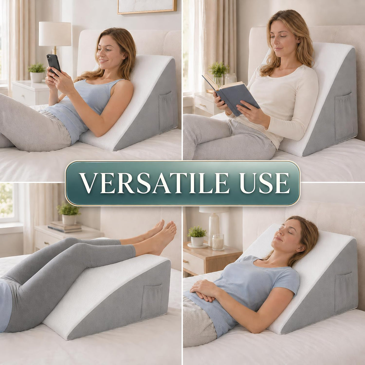 Bed Wedge Pillow, Foam Wedge Pillow for Sleeping, Reading, Sitting Up and Leg Elevation, 2 Piece Wedge Pillow Set