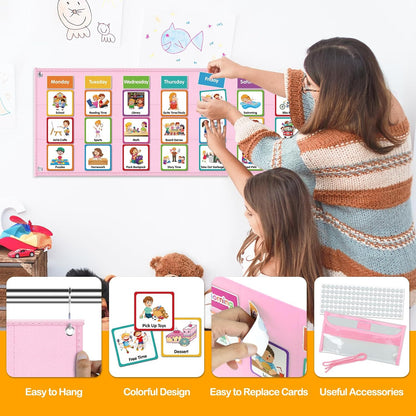Large Visual Schedule for Kids Chore Reward Chart,Bedtime Routine Chart for Toddlers,Double Side Weekly Planner Board With 109 Cards for Home School Planner,Autism Learning Materials.